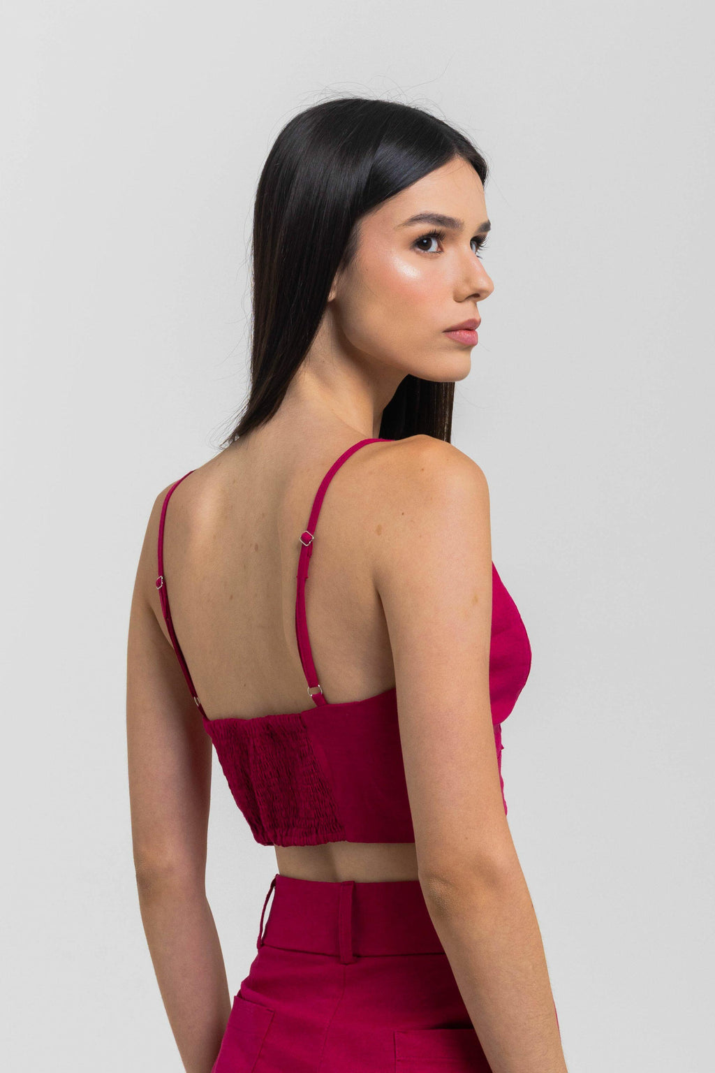 TOP ALÇA DECOTE LINEN ELEGANCE FRAMBOESA
