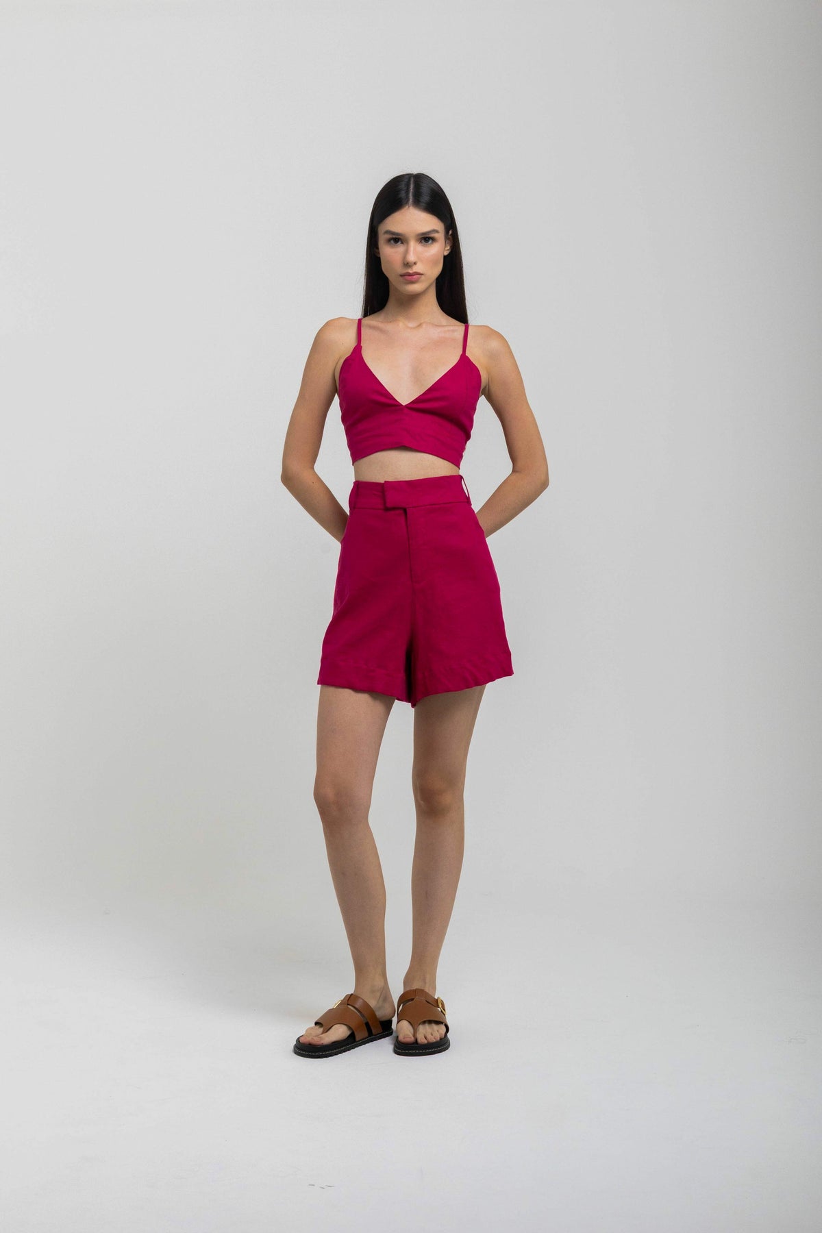 TOP ALÇA DECOTE LINEN ELEGANCE FRAMBOESA
