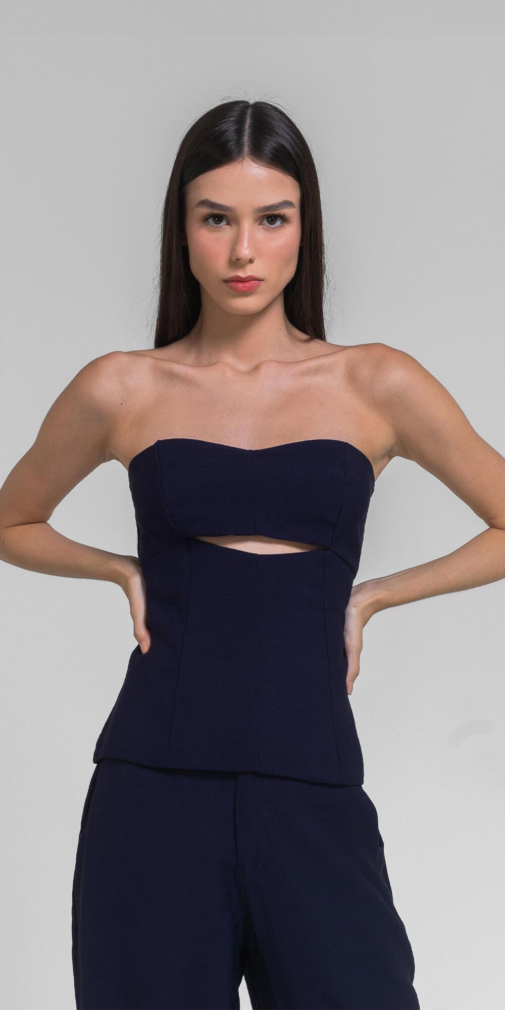 BLUSA ANTONIA ABERTA CUPRO LIKE MARINHO