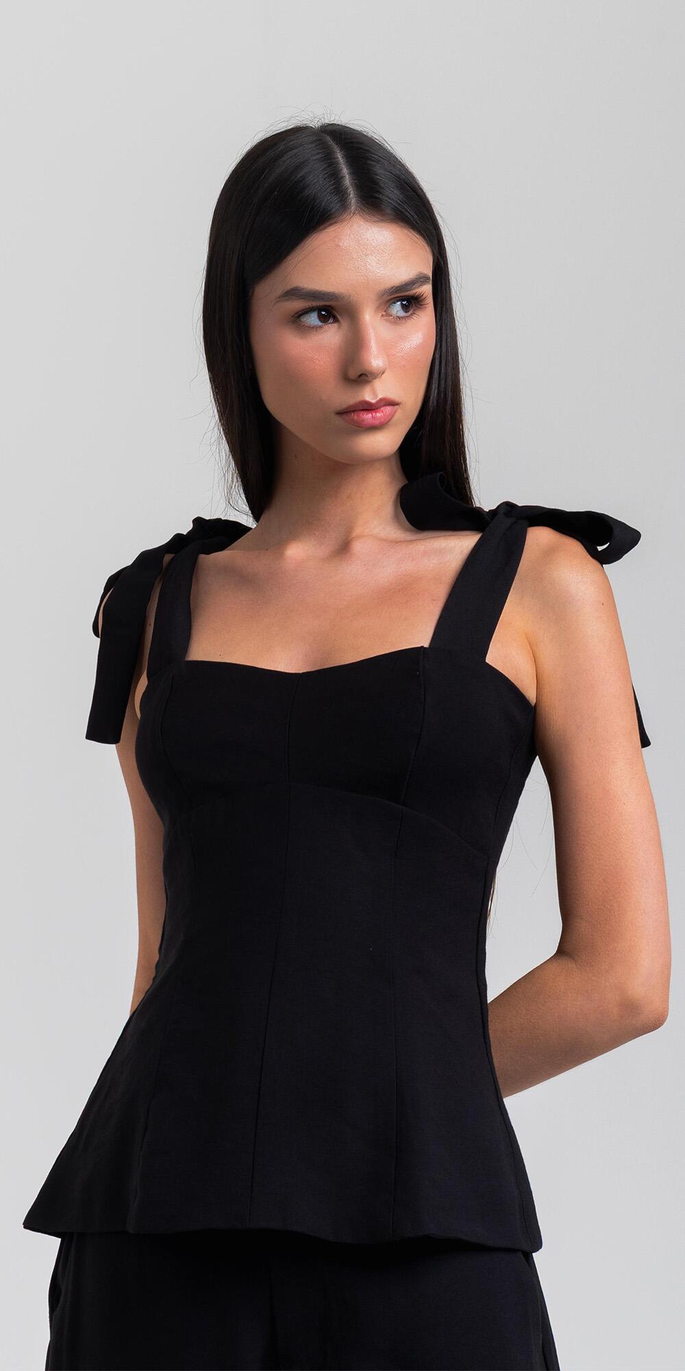 BLUSA ANTONIA FECHADA ALÇA CUPRO LIKE PRETO