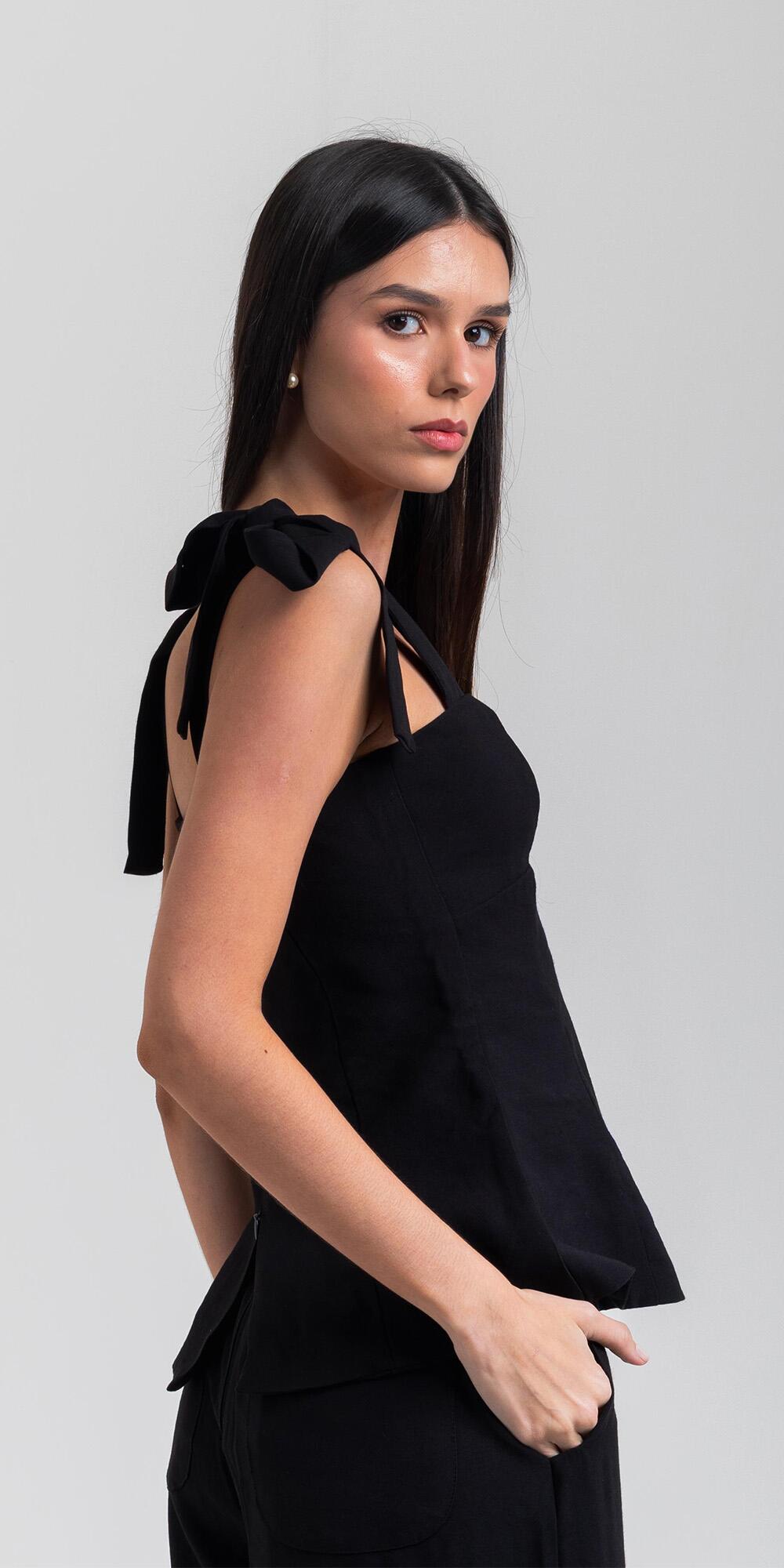 BLUSA ANTONIA FECHADA ALÇA CUPRO LIKE PRETO