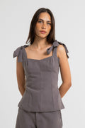 BLUSA ANTONIA FECHADA ALÇA CUPRO PROVENCE CINZA