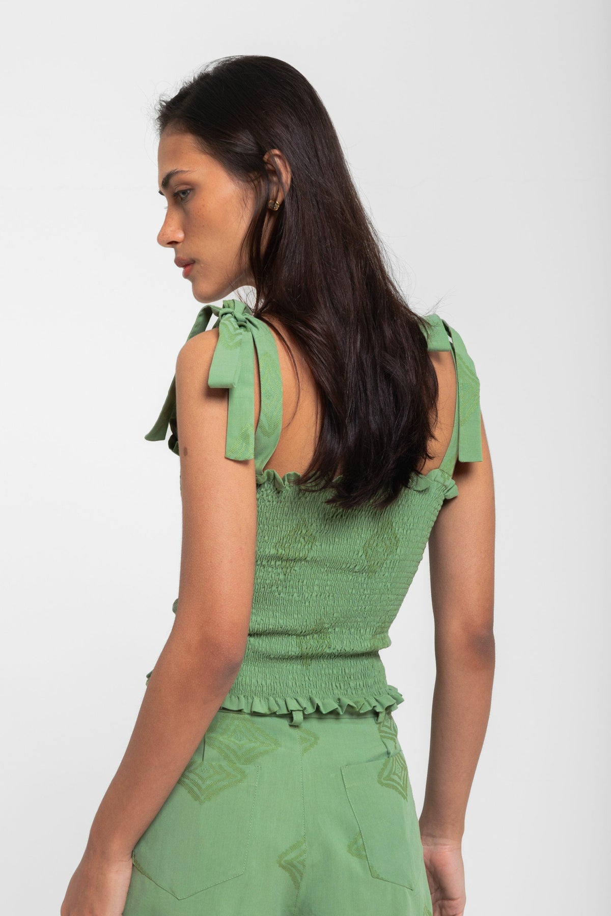 TOP LULI ALÇA JACQUARD KAMALA VERDE