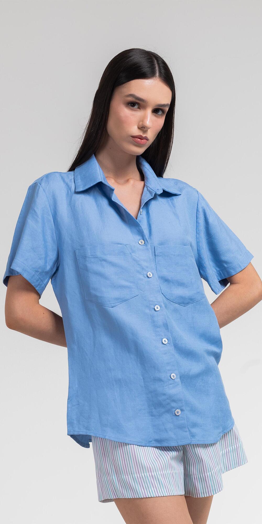 CAMISA MC COM FAIXA LINEN FRESH ALLURE BLUE