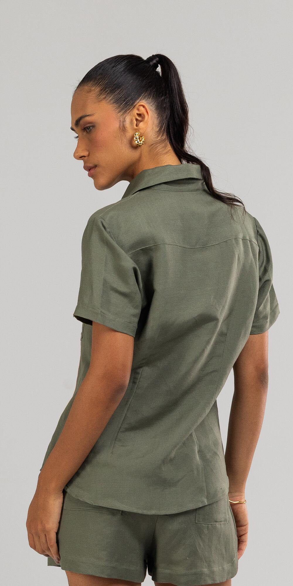 CAMISA MC LINEN FRESH MILITAR