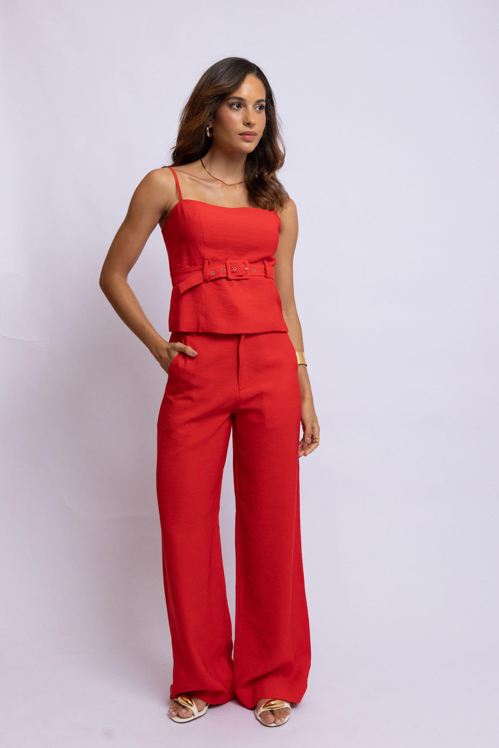 BLUSA CINTO CUPRO LIKE VERMELHO
