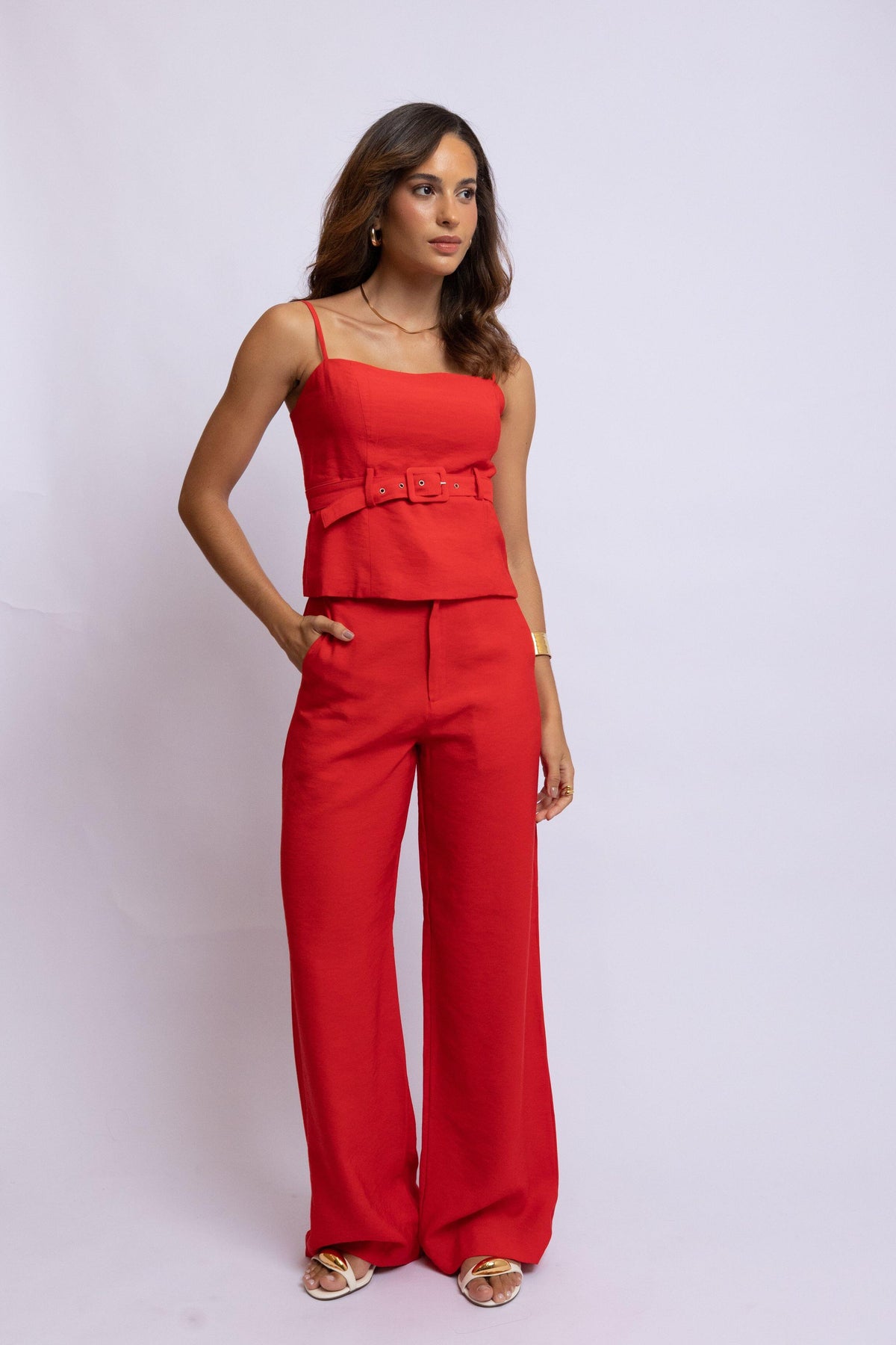 BLUSA CINTO CUPRO LIKE VERMELHO
