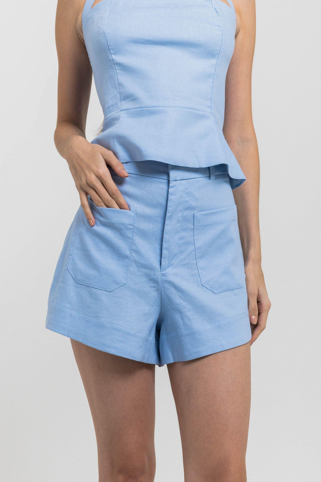 SHORT CECÍLIA LINEN ELEGANCE AZUL SERENO