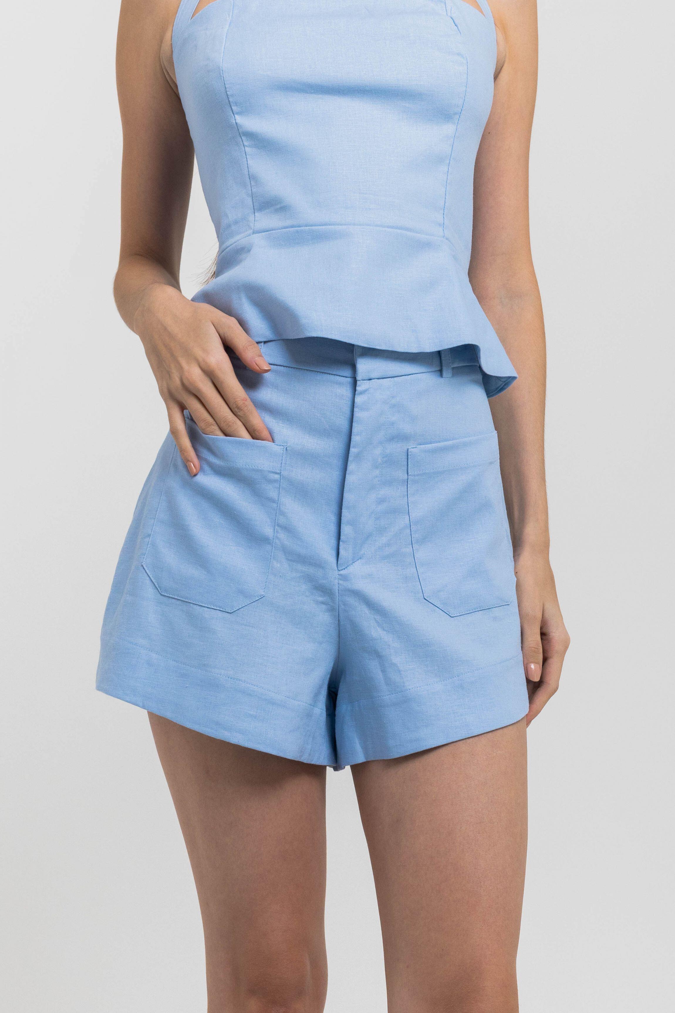 SHORT CECÍLIA LINEN ELEGANCE AZUL SERENO