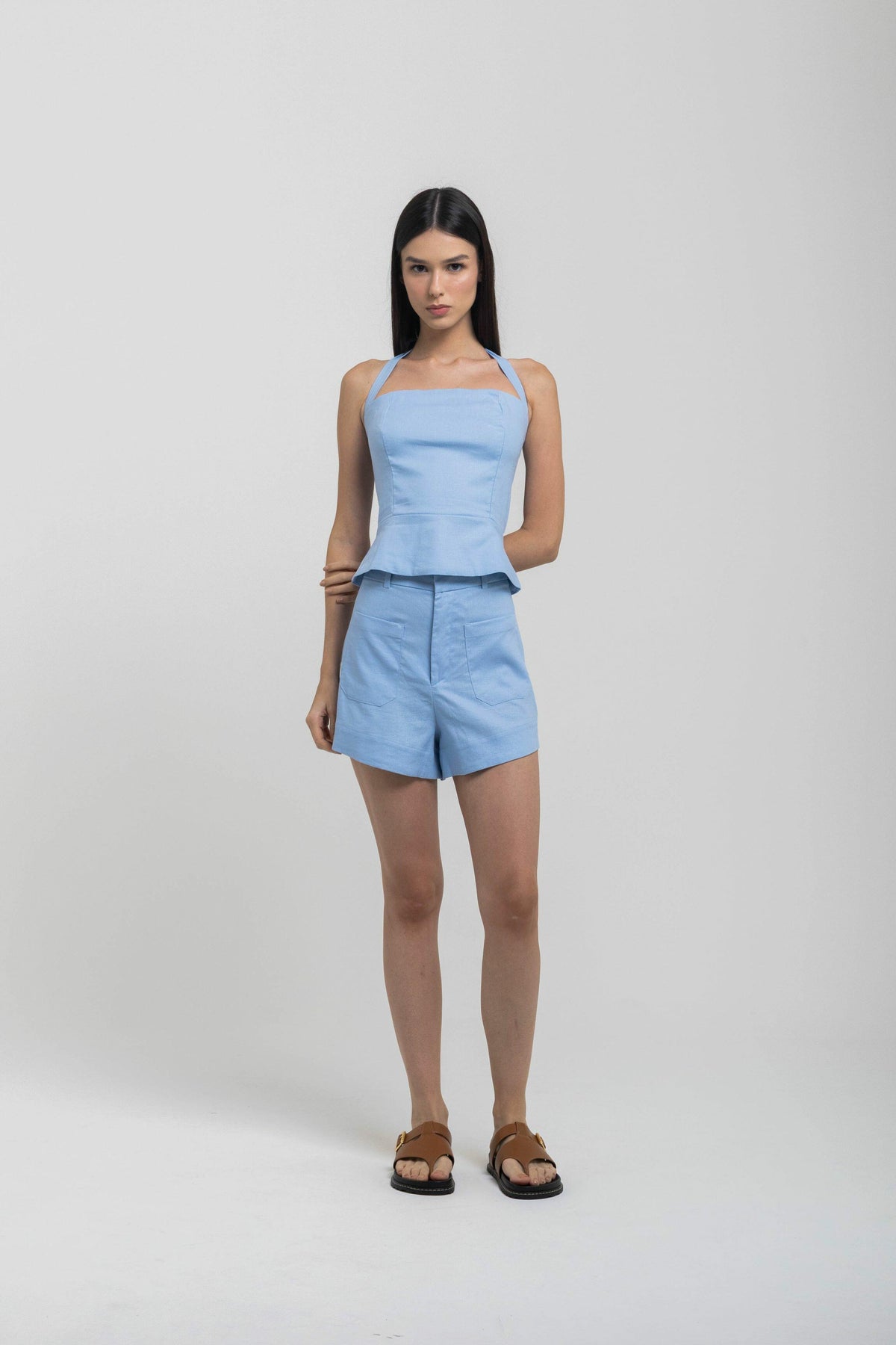 SHORT CECÍLIA LINEN ELEGANCE AZUL SERENO