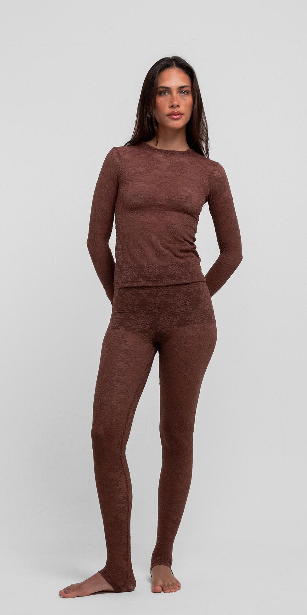 CALÇA LEGGING RENDA ORGANIC CHOCO
